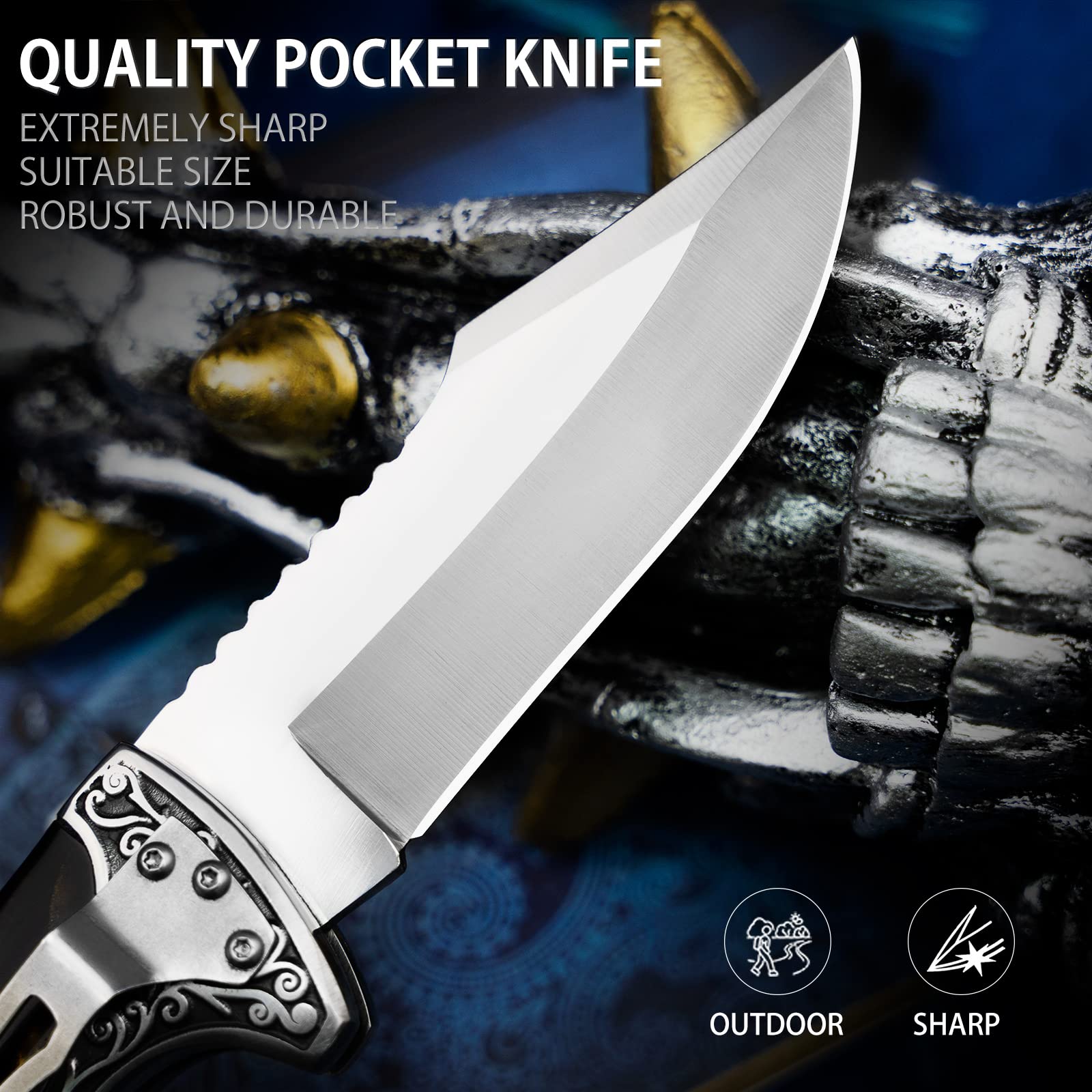 VALHALLA Mage engraved handle offers non-slip grip and vintage feel.