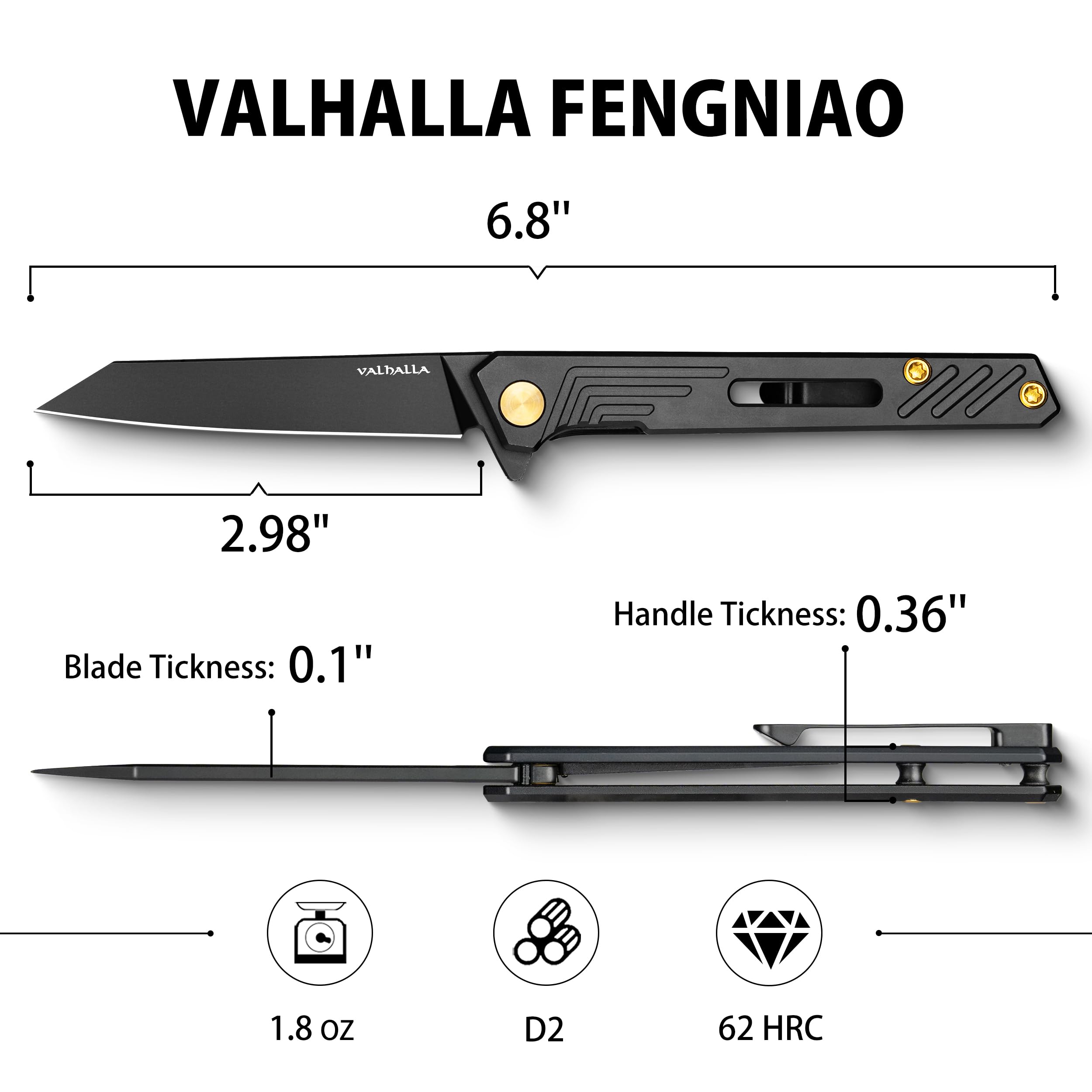 VALHALLA knife weighs 65g for light daily carry