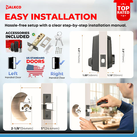 VALKCO V5O5BF easy door installation with included tools