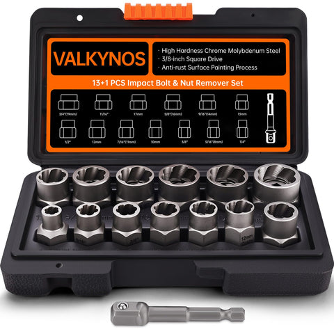 Valkynos Bolt Extractor Kit 14pcs in case for quick rusted bolt removal.