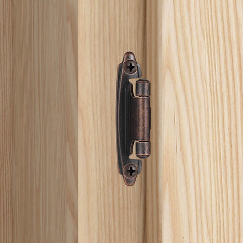 Vallecloud 1/2-overlay hinge visible in kitchen setting with smooth self-closing action.