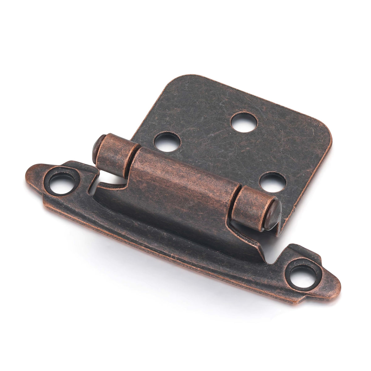 Vallecloud antique copper hinge closeup highlighting durable steel construction for face-frame cabinets.