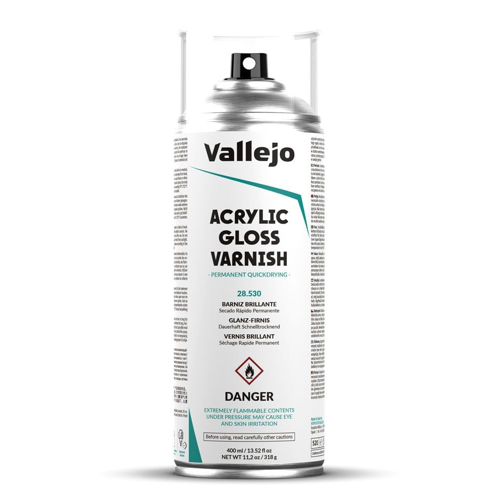 Vallejo acrylic gloss varnish spray exterior use showing durable scratch resistant protection