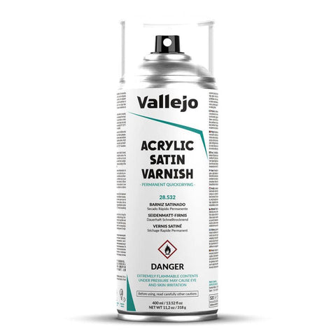 Vallejo Acrylic Satin Varnish Spray applied at 40 cm distance for a smooth, durable finish.