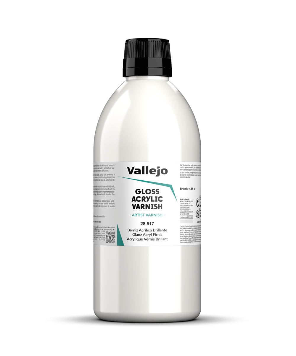 Vallejo permanent acrylic varnish glossy finish 500ml for long-lasting protection and vibrant colors