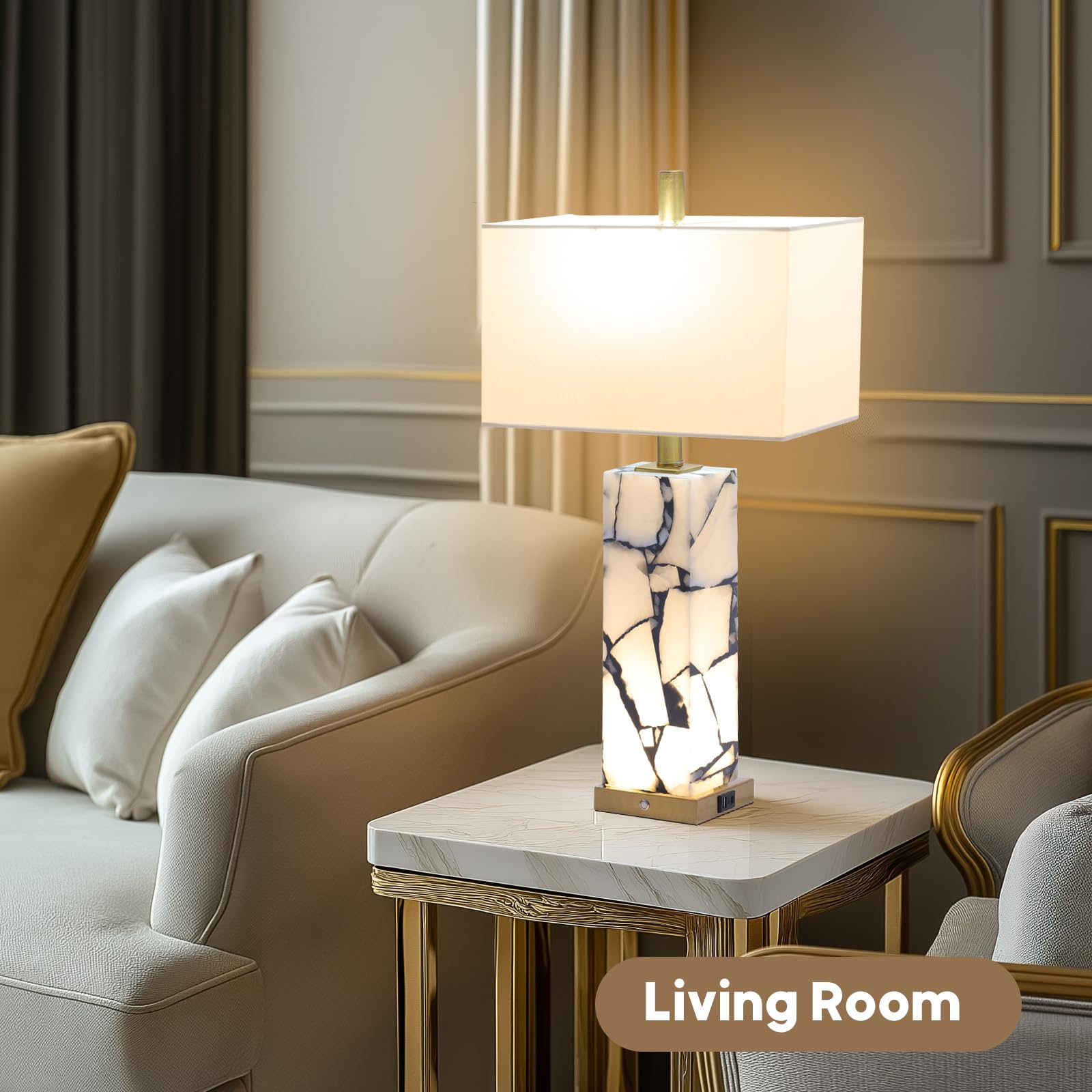 Vallerico elegant bedroom lamp set complements nightstands with marble look