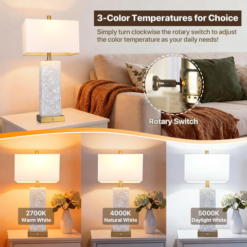Vallerico night-light marble base provides soft glow for late-night reading.
