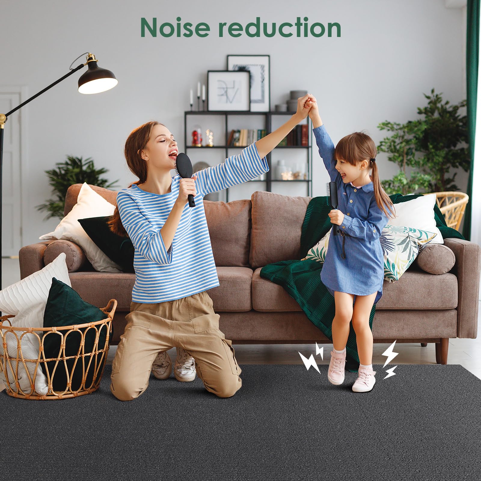 VallisCo 12x12 black carpet tiles laid for a modern look and durable coverage.