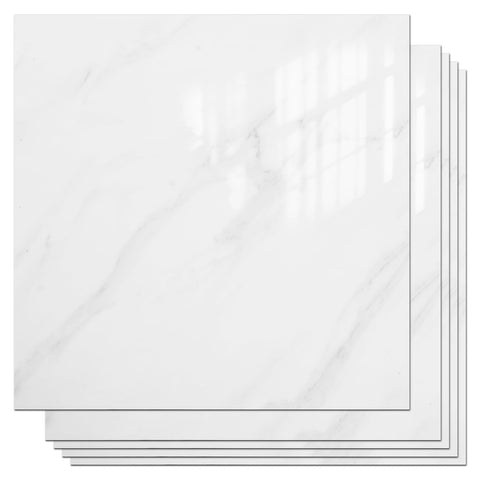 VallisCo peel-and-stick backsplash tiles in white marble for a quick kitchen upgrade.