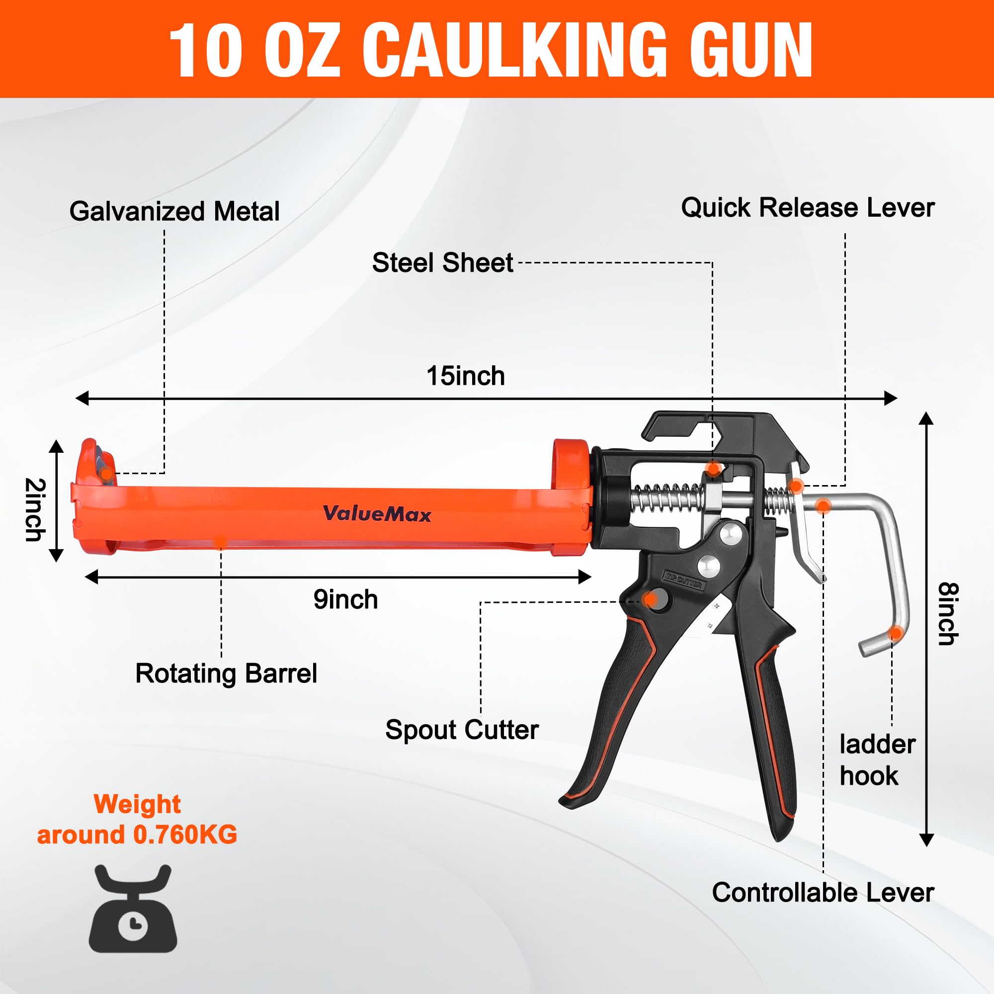 ValueMax caulk gun 10 oz delivers smooth, controlled sealing