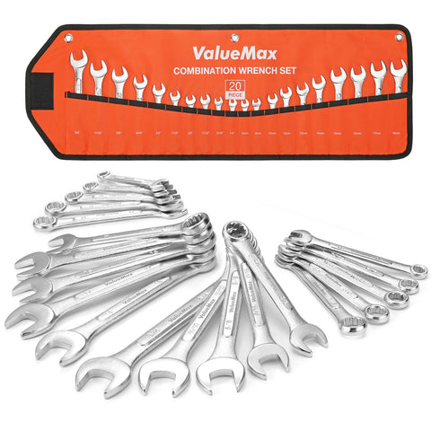 ValueMax Mechanics Wrench Set with roll pouch for organized storage and quick access.
