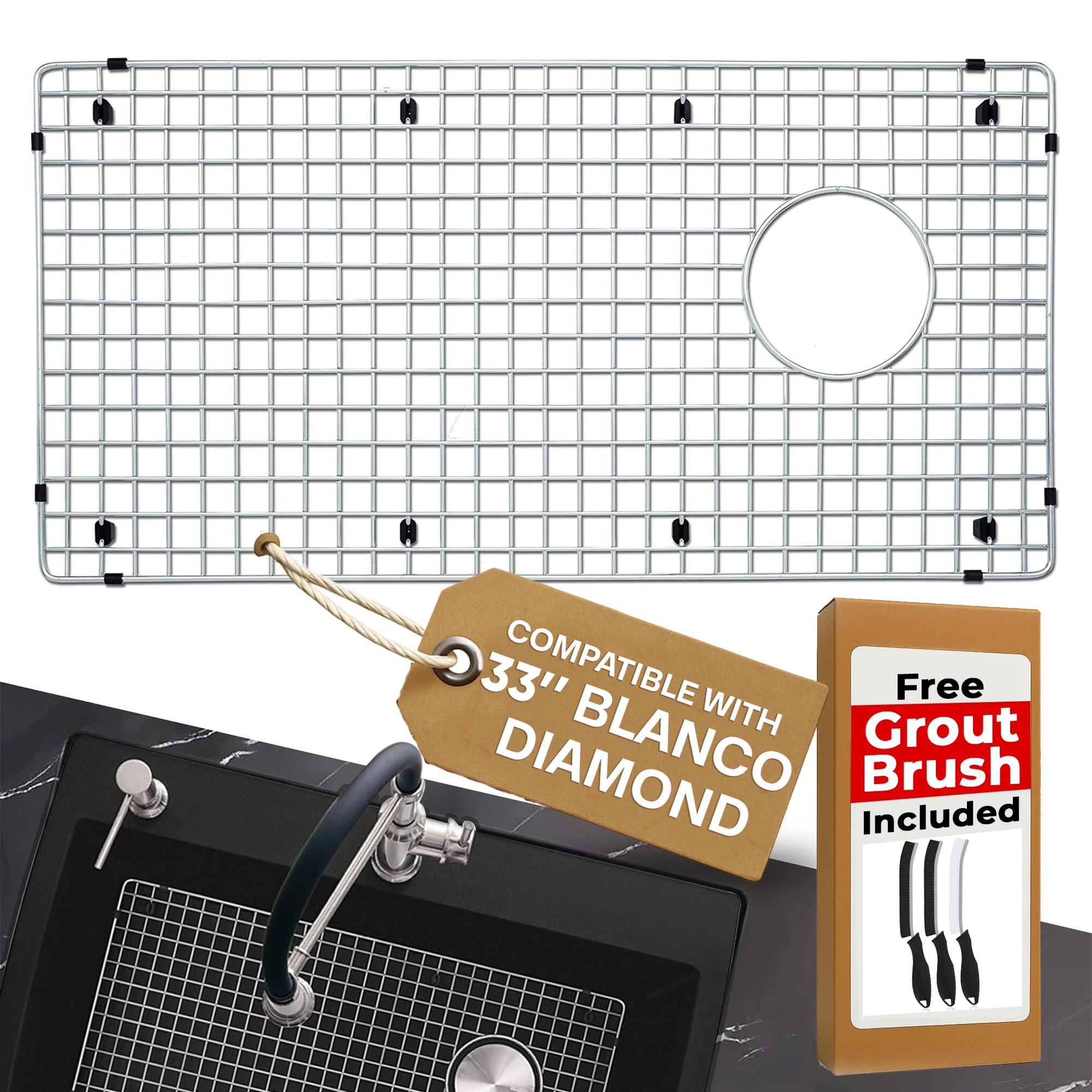 VALUN 221010 grid installed in 33-inch Blanco Diamond sink protects against scratches.