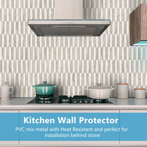Vamos Peel and Stick kitchen backsplash on wall demonstrates quick DIY installation.