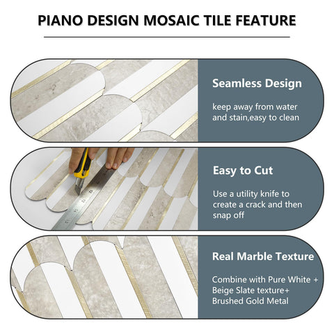 Vamos seamless fish-scale metal mosaic highlights the glossy, modern kitchen backsplash look.