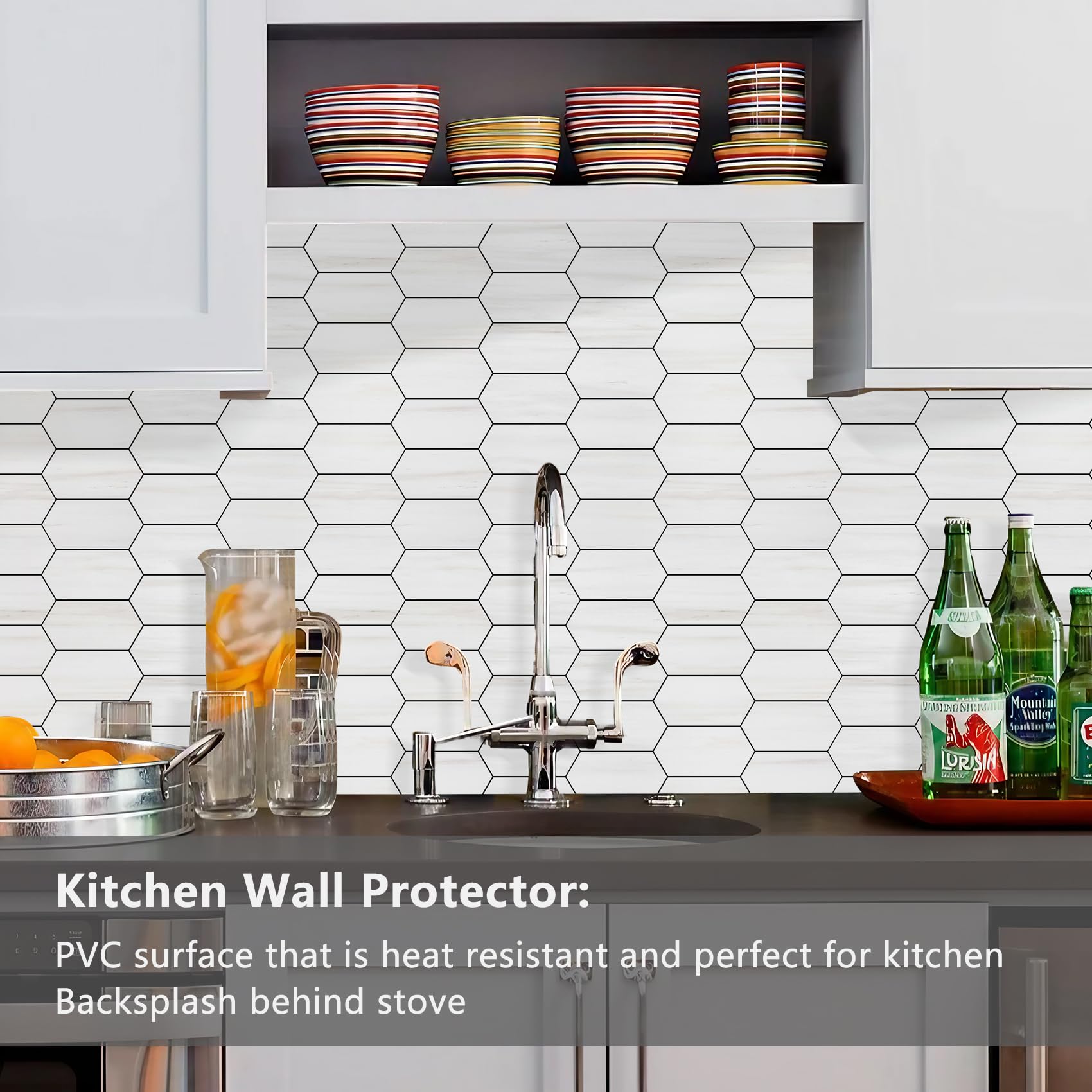 Vamos Tile Dolomite marble-look finish adds stylish kitchen or bath backsplash