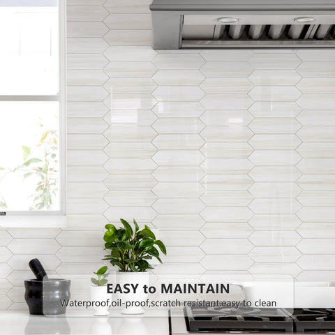 Vamos Tile peel-and-stick backsplash offers simple installation for kitchen and bathroom walls.