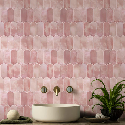 Vamos Tile pink tiles resist moisture and wipe clean with ease