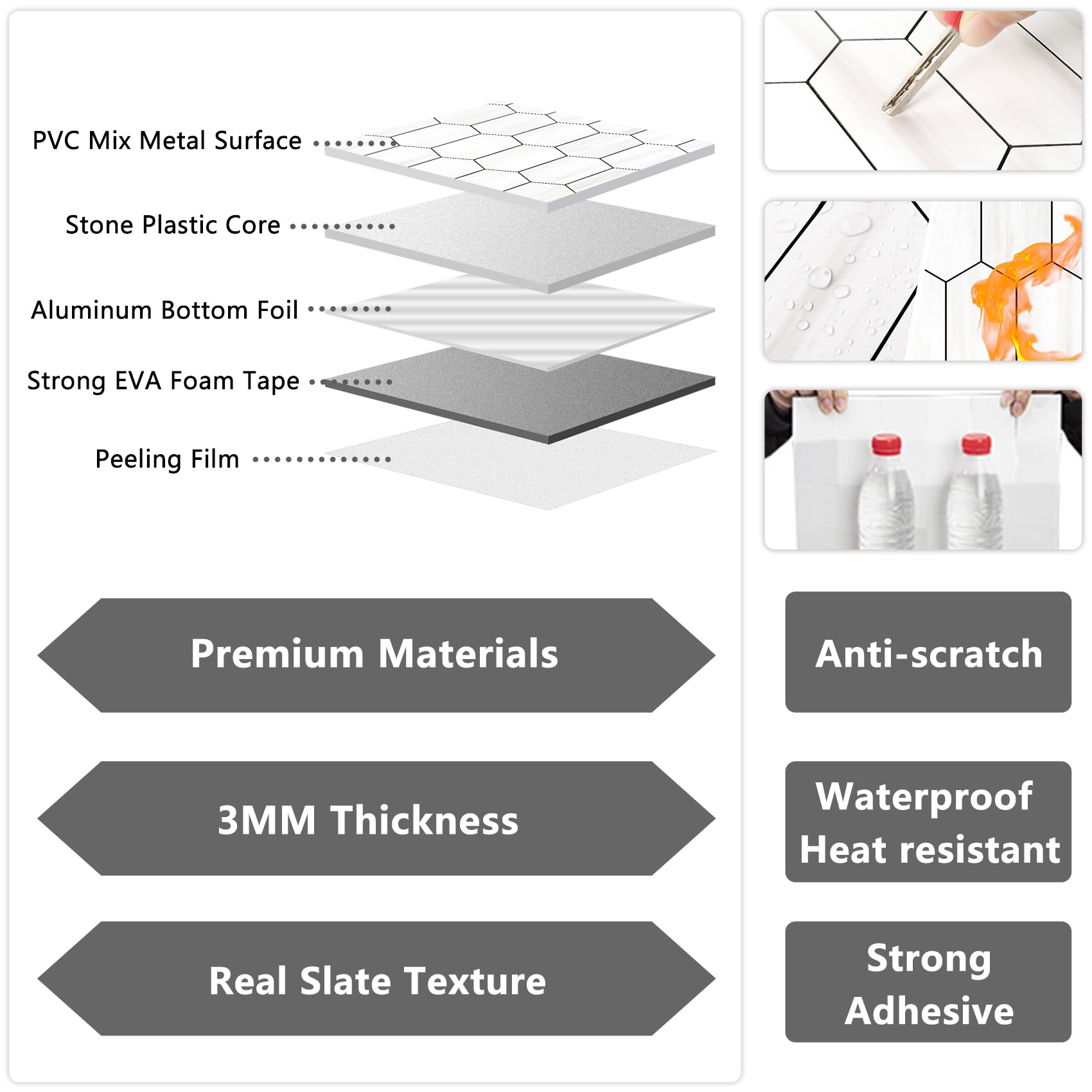 Vamos Tile with strong adhesive backing enables smooth application over existing surfaces