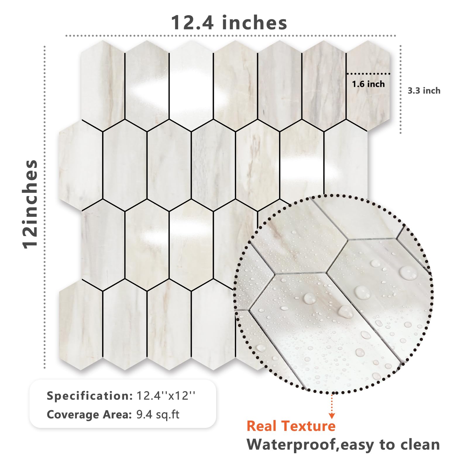 Vamos Tile waterproof surface easy to wipe clean for kitchens and baths.