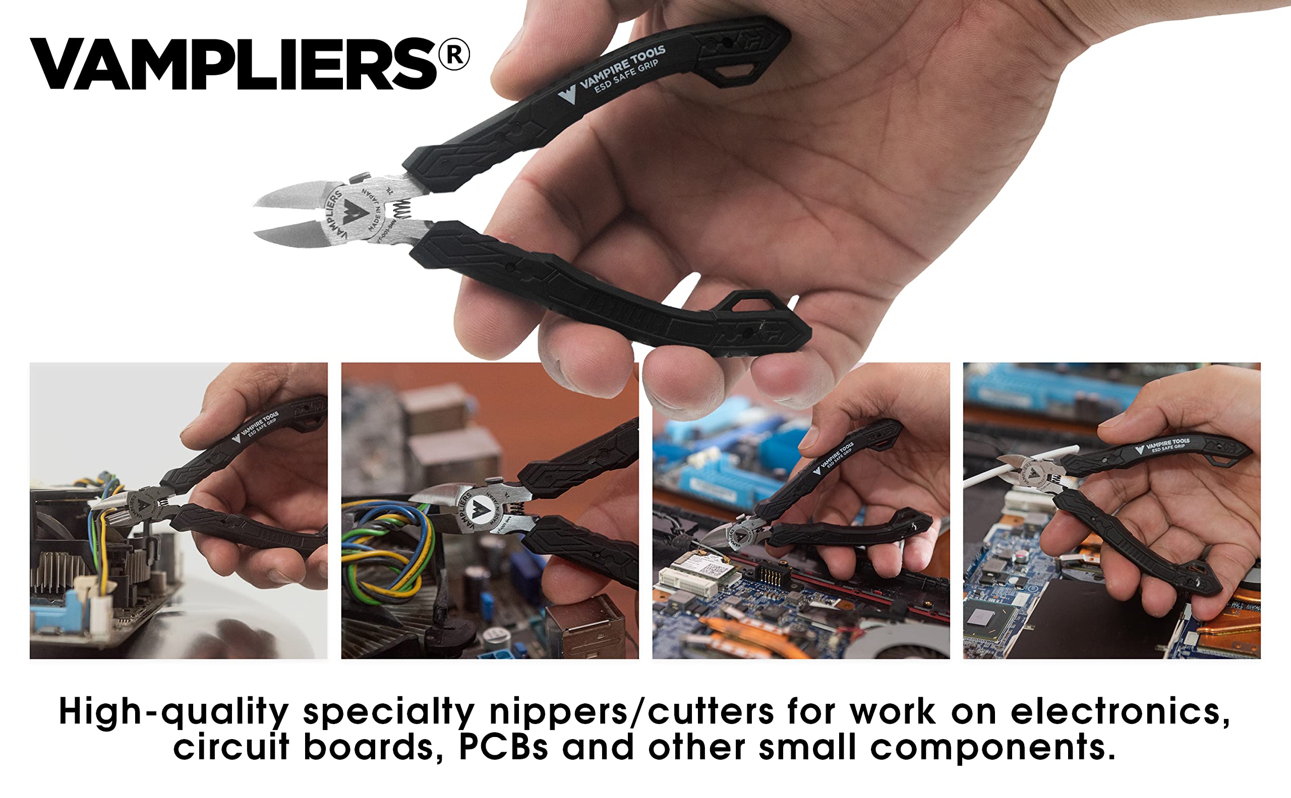 Vampliers with ESD-safe handles for comfortable electronics work
