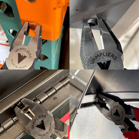Vampliers intermeshed teeth demonstrate wire twisting capability and grip.