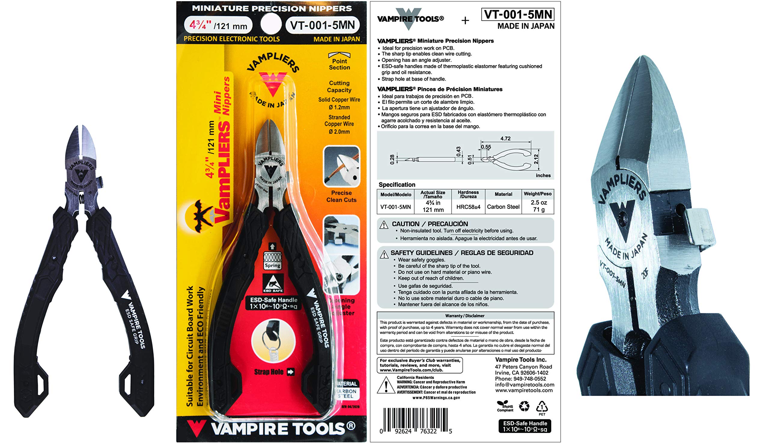 Vampliers Made-in-Japan carbon steel cutters for durable electronic repairs