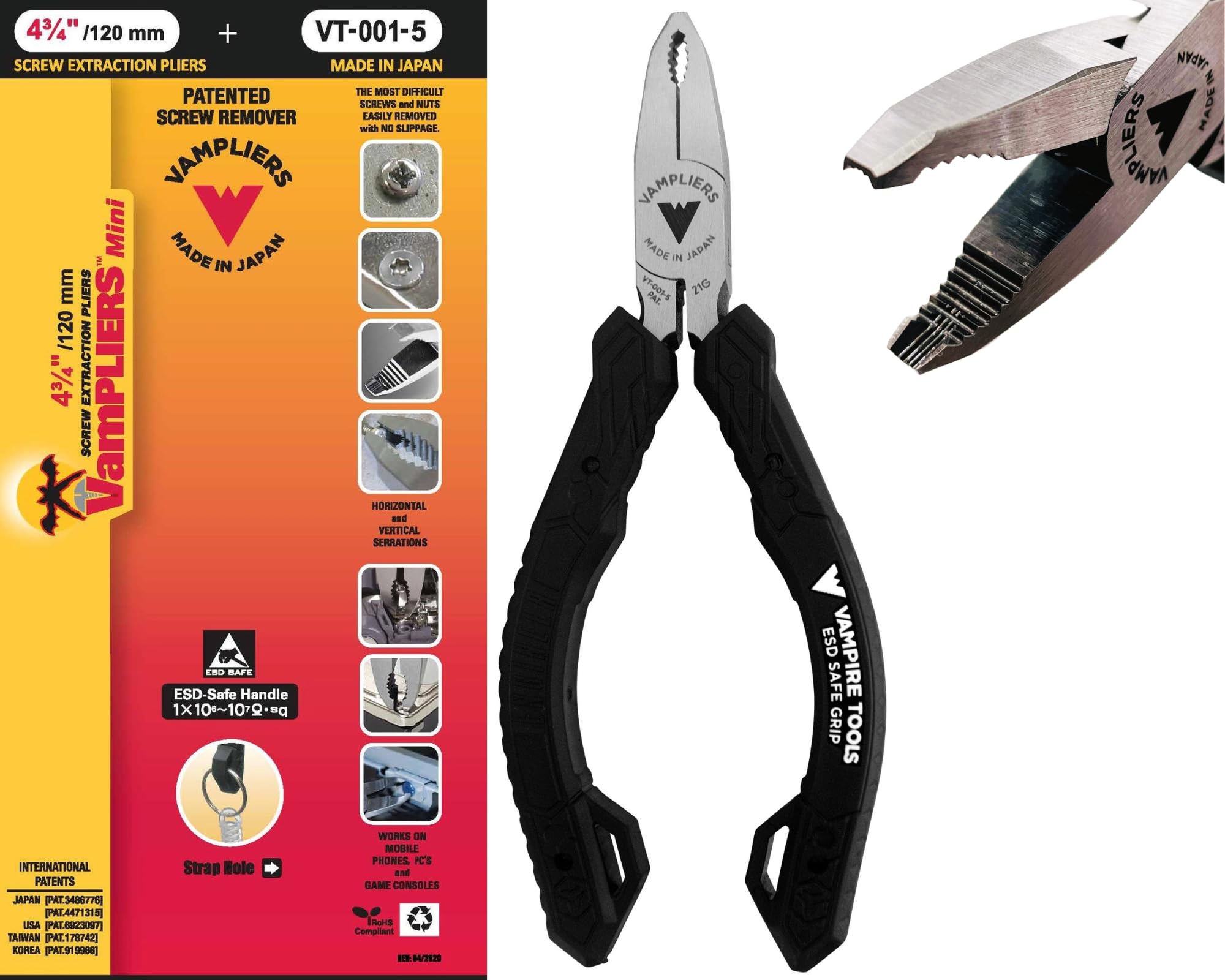 Vampliers 5-inch mini screw remover tip close-up for precise IT repairs