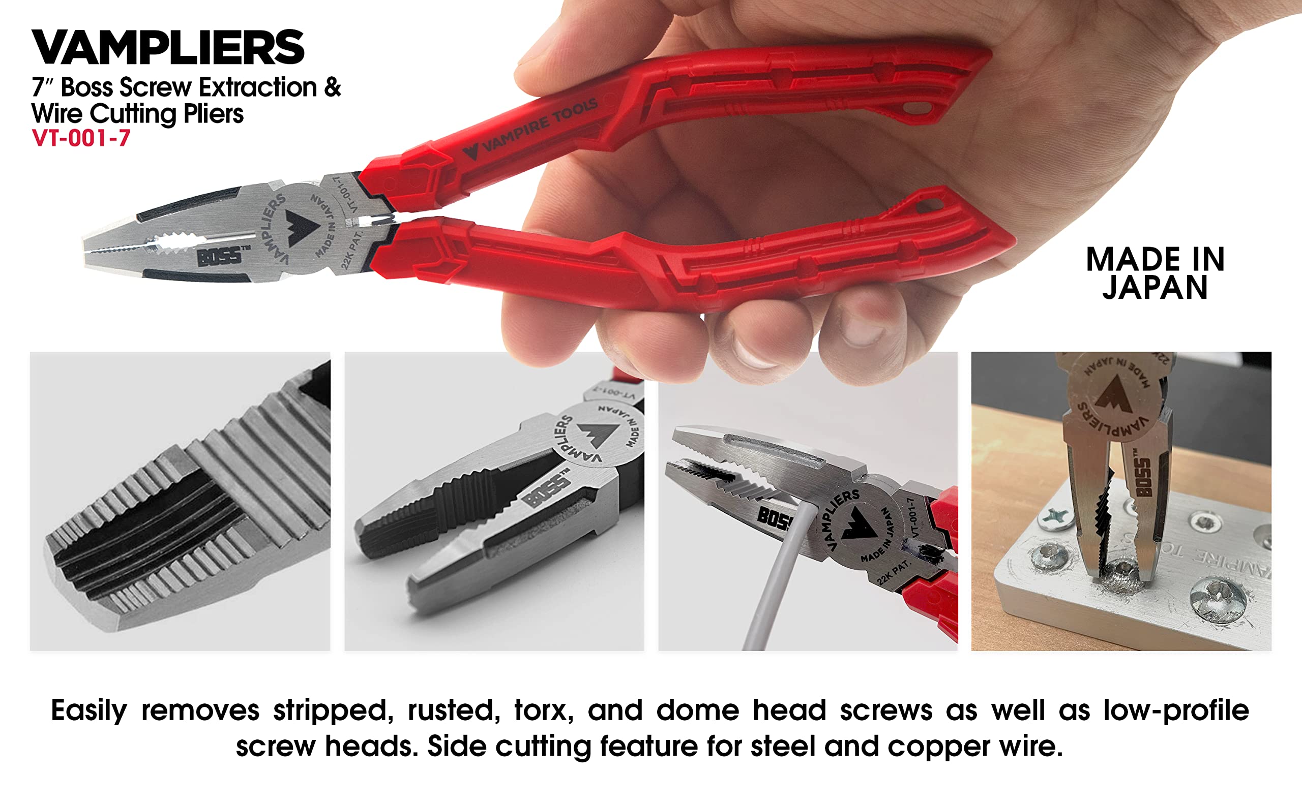 Vampliers 7-inch screw extractor pliers with twin jaws for precise control during removal.