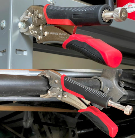 Inside jaws show arch-lined serrations on Vampliers tool