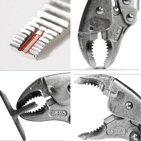 Curved jaws of Vampliers locking pliers for screw extraction