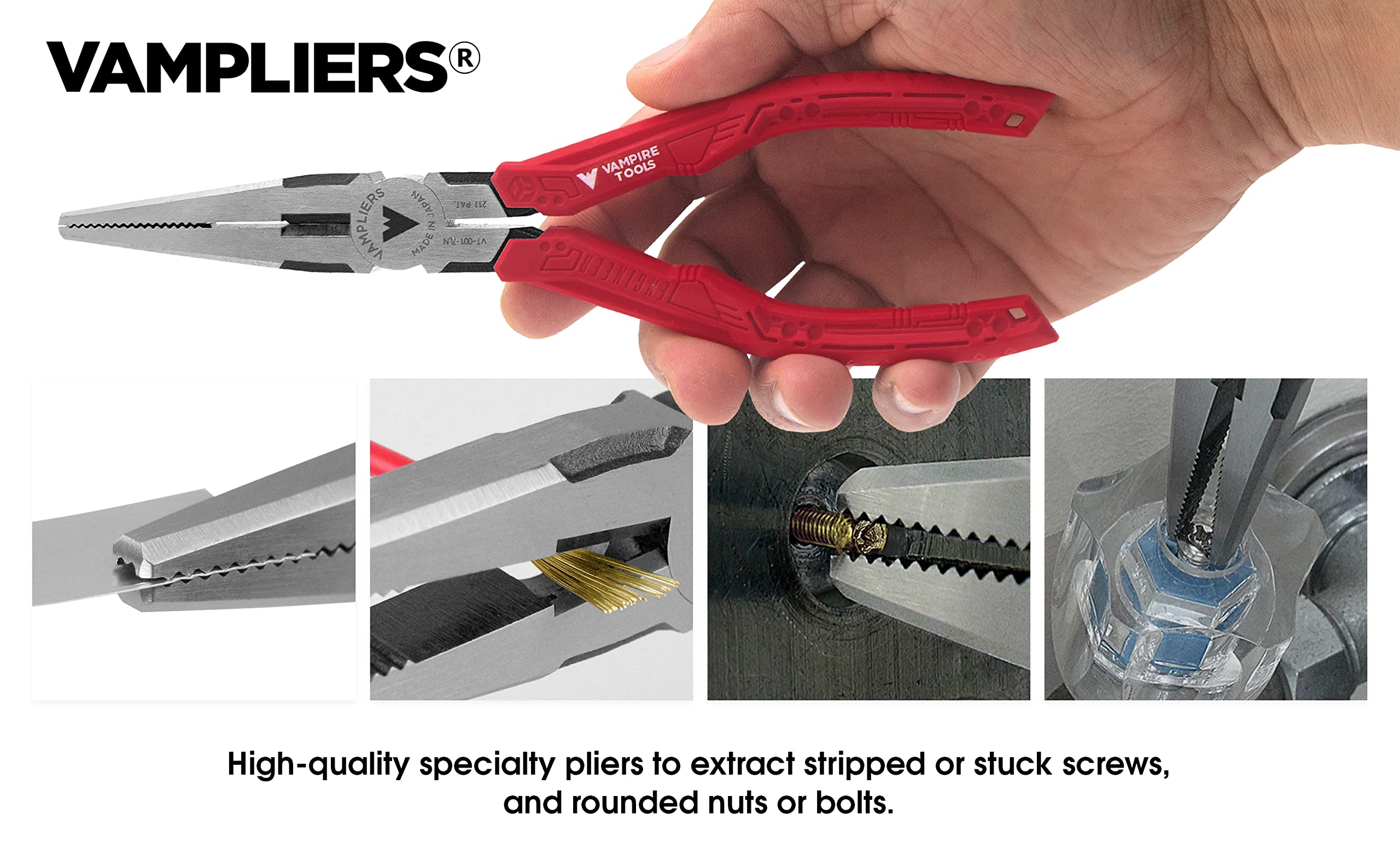 Vampliers high-carbon Japanese steel construction provides lasting durability.