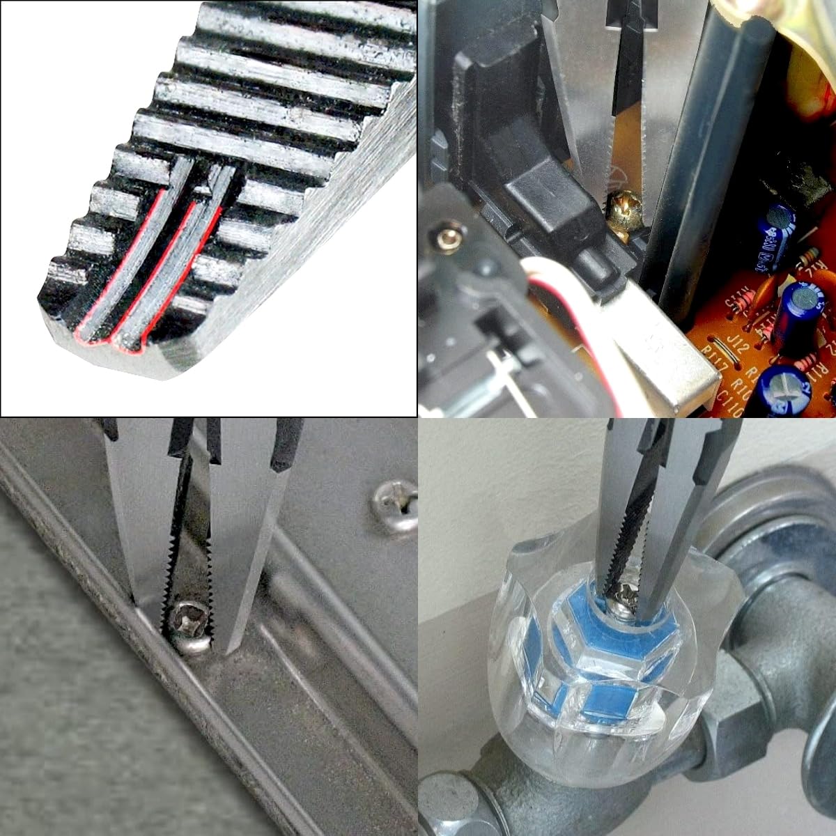 Vampliers stripped-screw extractor tip removes damaged fasteners in hard-to-reach areas.