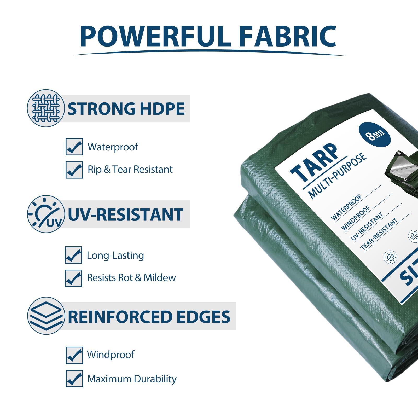Vandham tarp edges with grommets provide secure, adjustable anchoring.