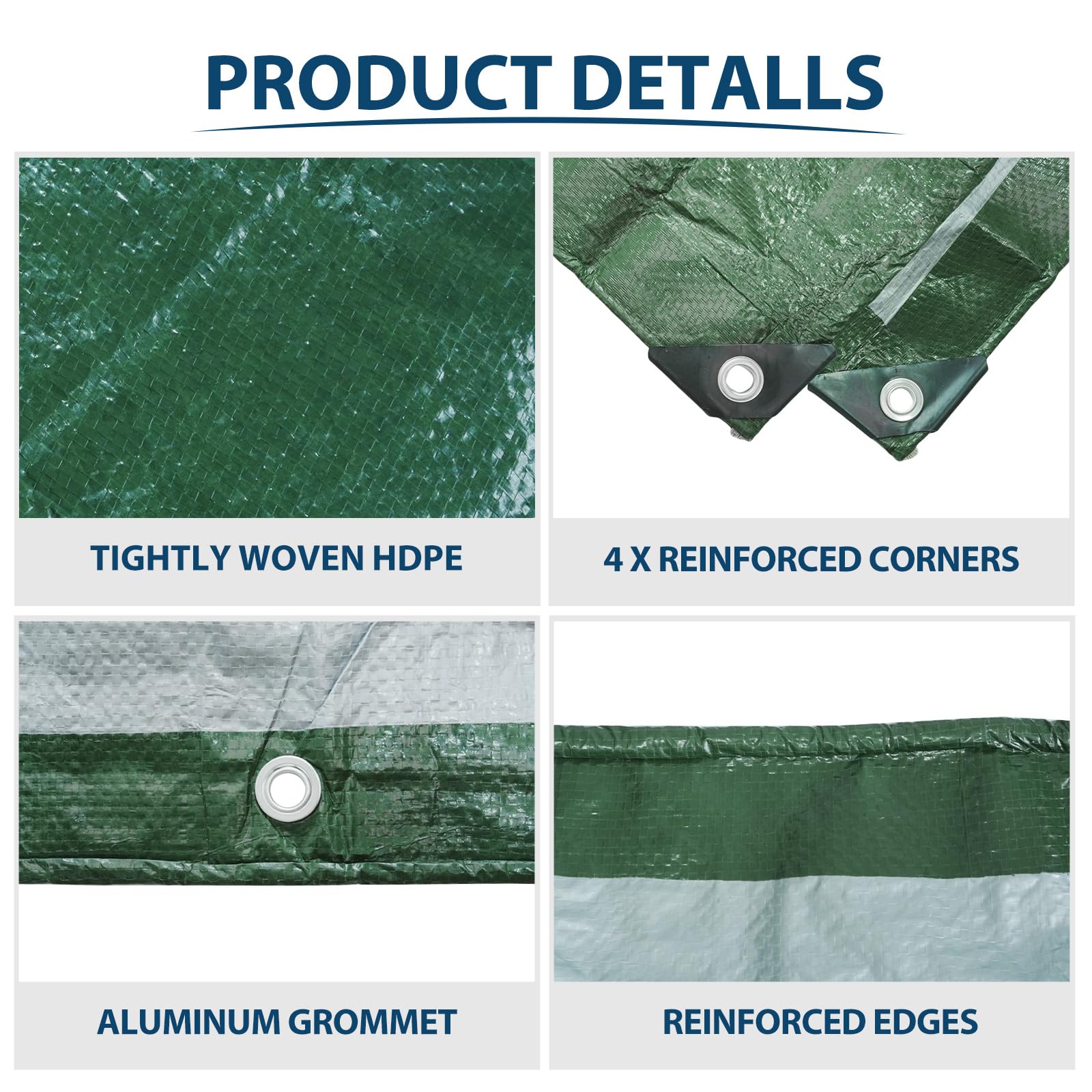 Vandham tarp with reinforced corners adds durability for rugged setups.