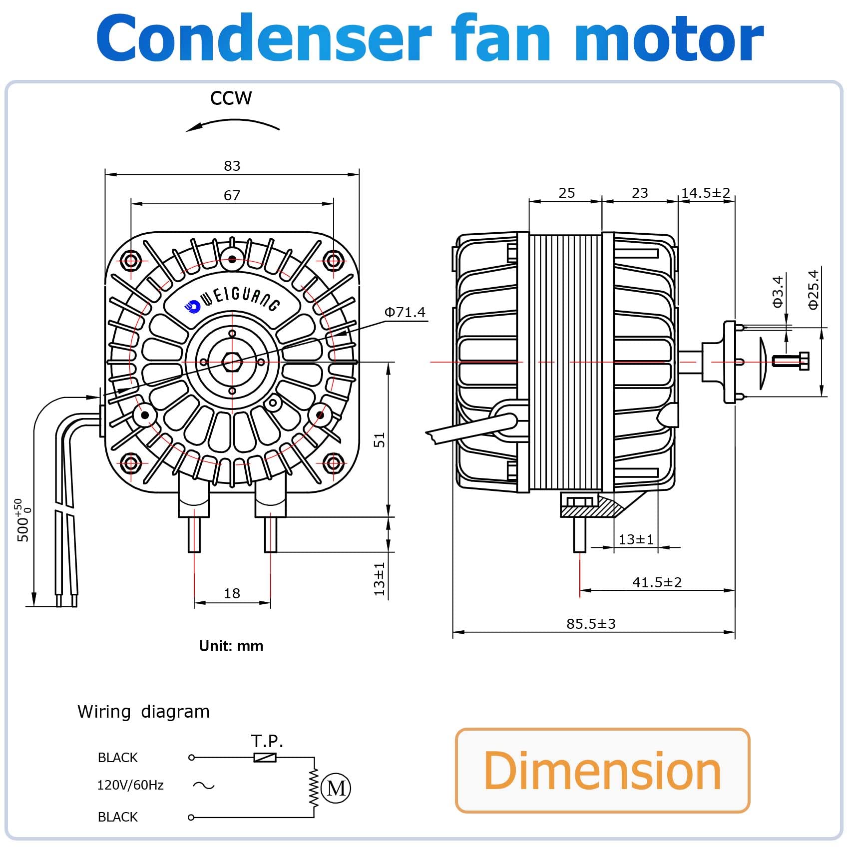 Vanesa YZF18-25 motor UL/CSA-compliant safety labeling