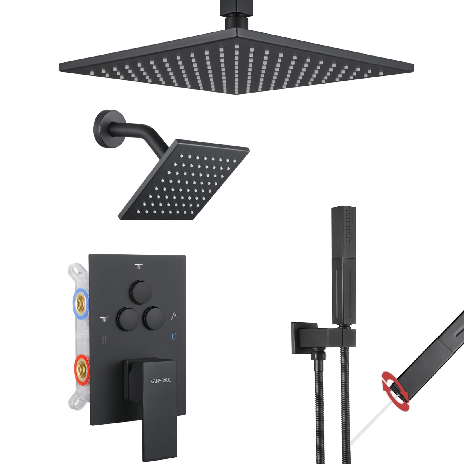 Vanfoxle 10-inch ceiling head delivers immersive rainfall with strong pressure