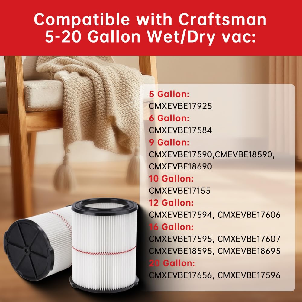 Vanko Bettia filter set for Craftsman 9-38754 reduces clogs and protects the motor