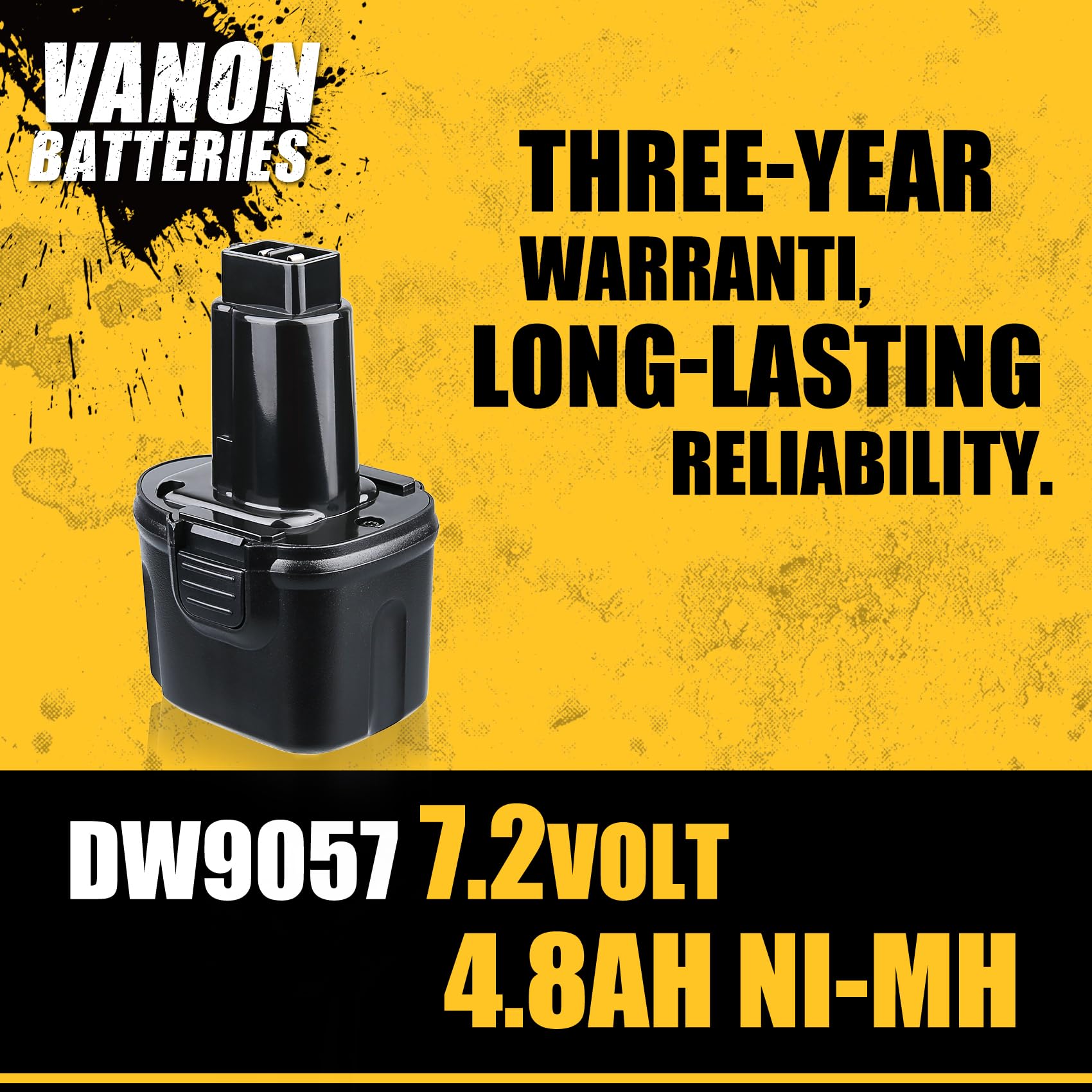 VANON 2Pack 4800mAh battery side view for DW9057, reliable backup solution