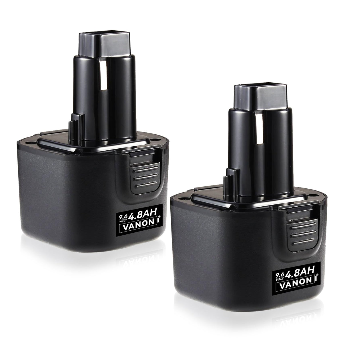 VANON 4.8Ah battery for DW9061 front view showing power compatibility with Dewalt tools