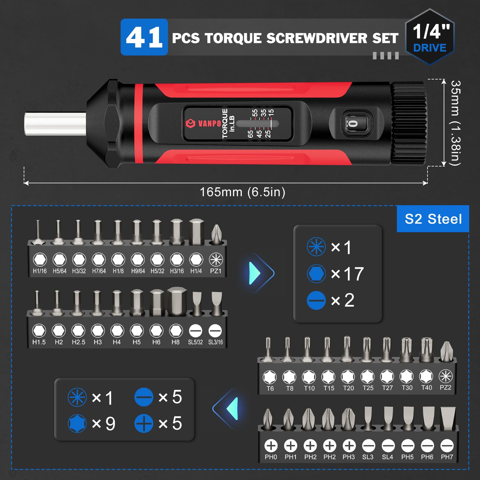 VANPO 41-piece bit set and case for versatile DIY maintenance.