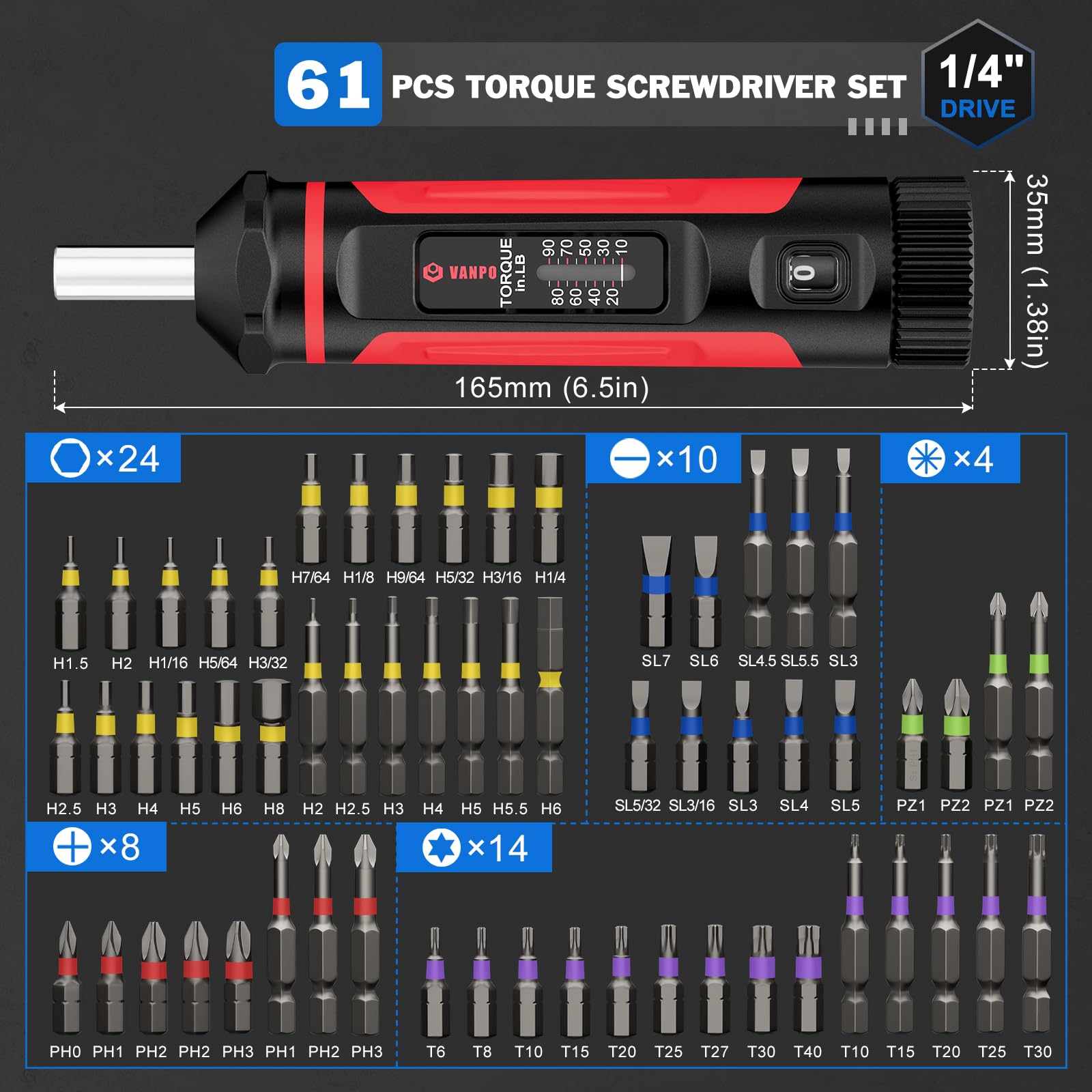 VANPO 60-piece bit set ready for diverse repairs and precise fittings