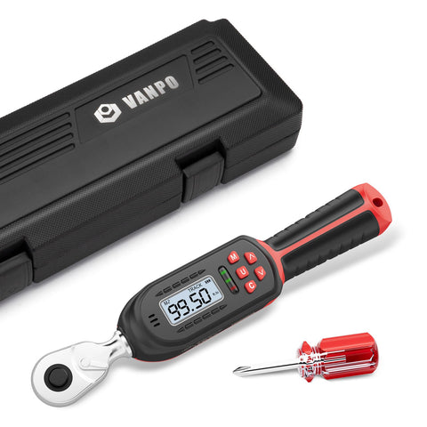 VANPO digital torque wrench display shows torque value for precise tightening.