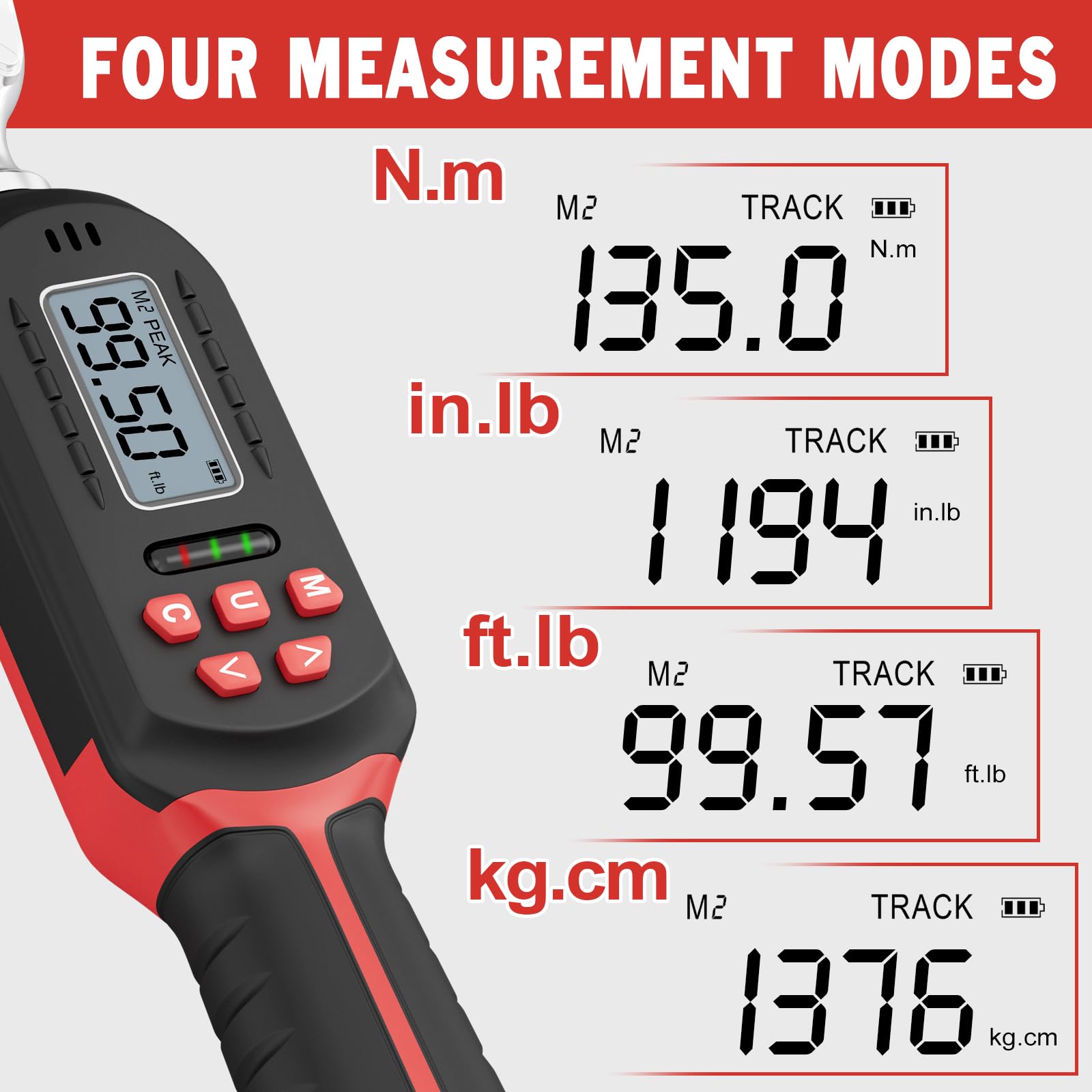 Preset mode stores up to six torque values for quick tasks.