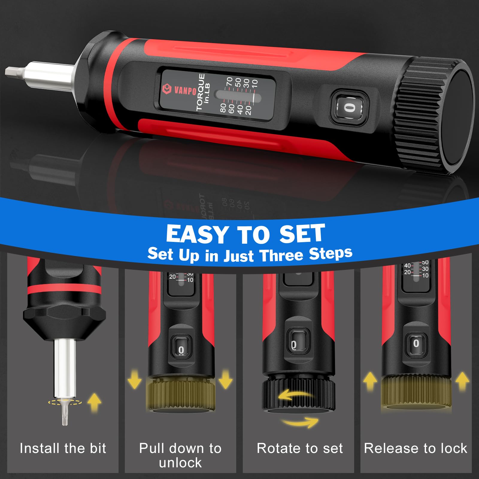 VANPO ergonomic handle offers comfortable grip during extended DIY sessions.