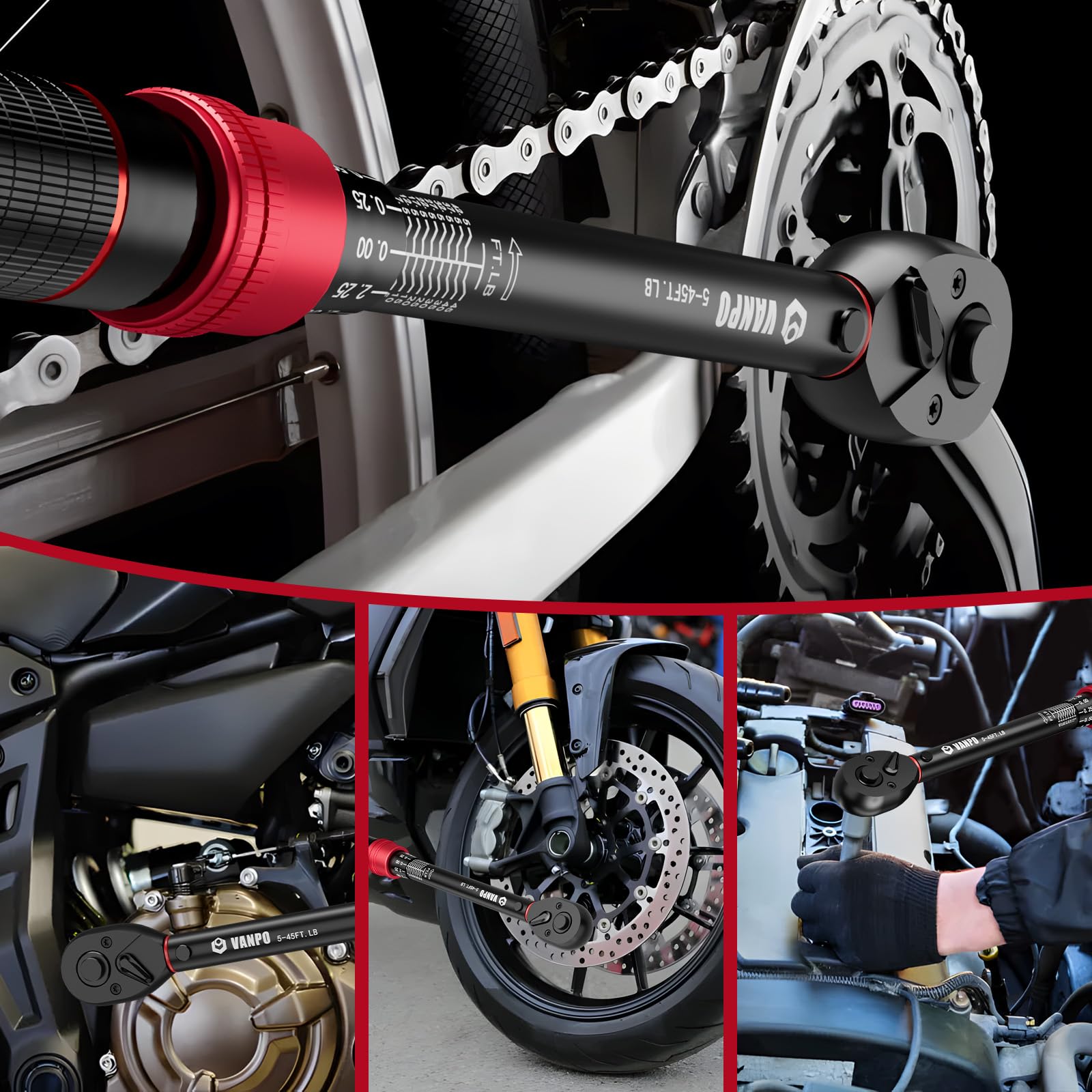 VANPO torque wrench in action with a motorcycle brake