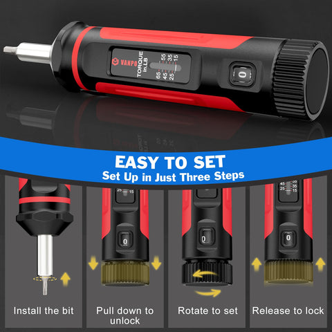 VANPO torque-setting click confirms preset limit during use.