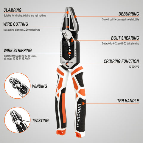 Vanquish 8-in-1 linesman pliers cutting edge hardened for durable wire work