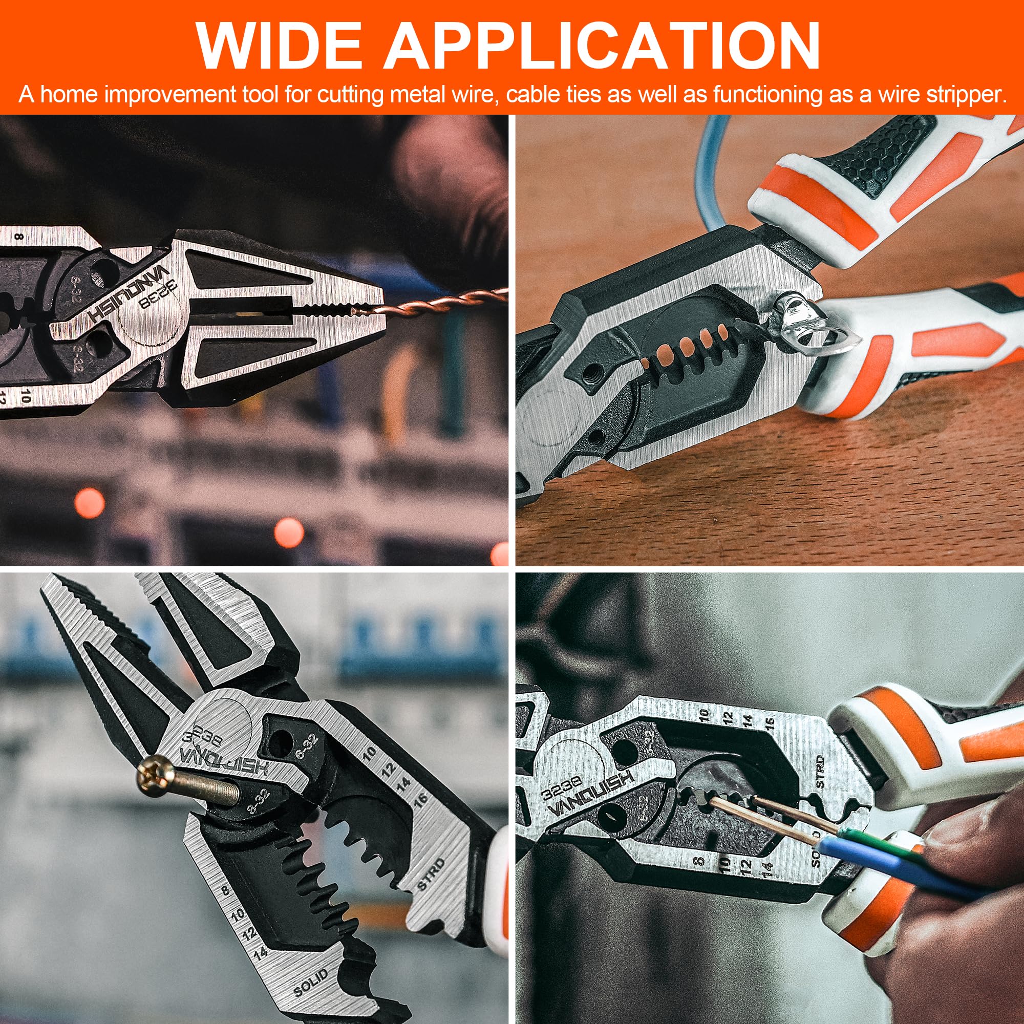 Vanquish 8-in-1 linesman pliers laser-hardened edge for long-lasting cuts