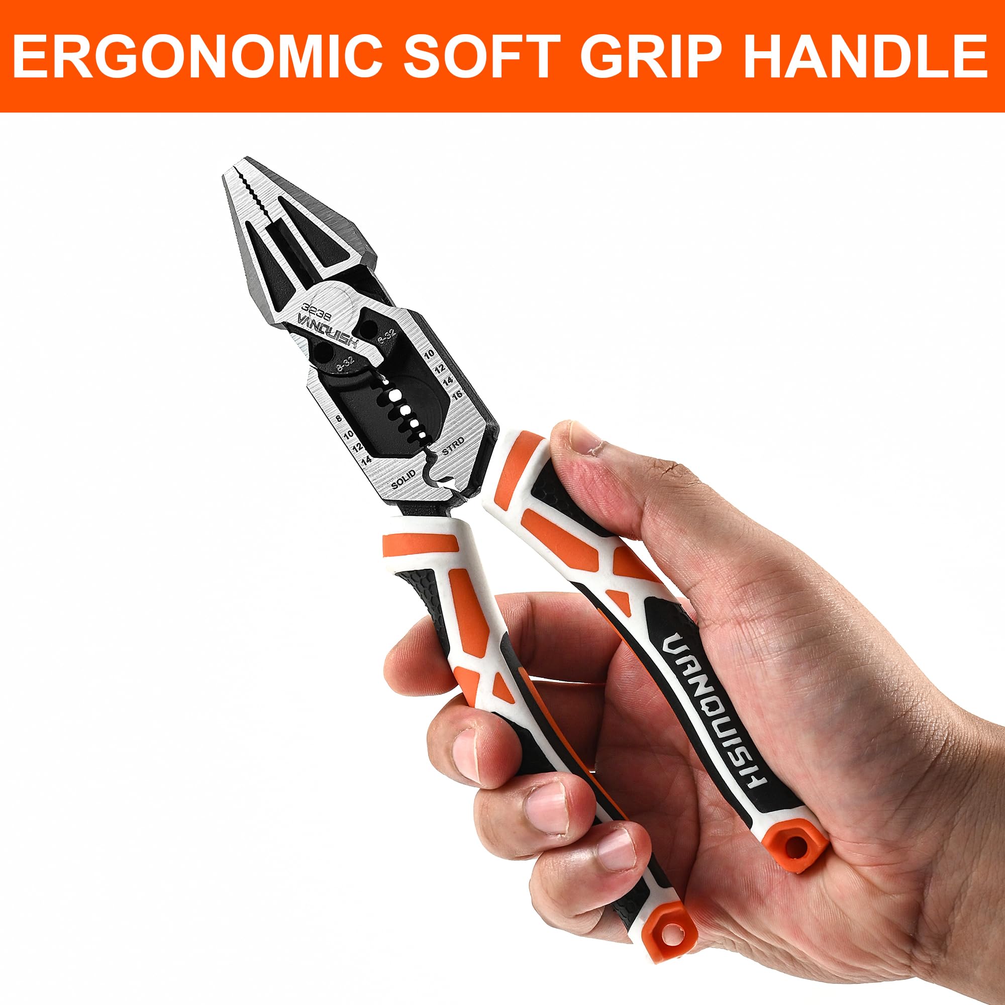 Vanquish 8-in-1 linesman pliers in use for precise wire work tasks