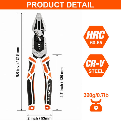 Vanquish 8-in-1 linesman pliers side jaws ready for crimping